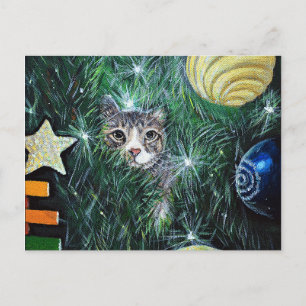 Katt i målning av Julgran Vykort