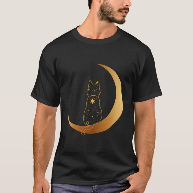 Katt i Måne-design T Shirt (Framsida)