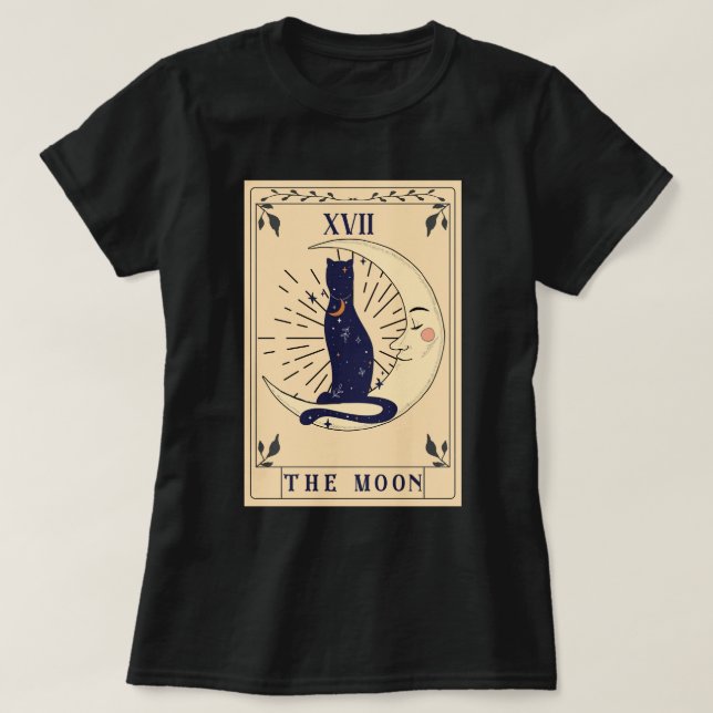 Katt i Måne Tarotavslappnad T-Shirt (Design framsida)