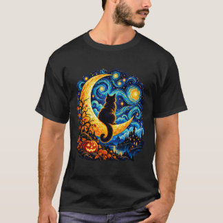 Katt i månsken på virvlande natt t shirt