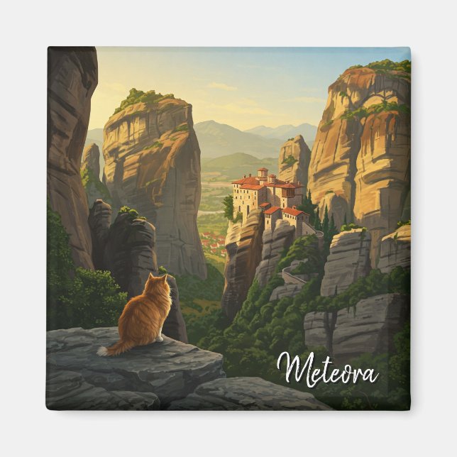 Katt i Meteora Greece Travel Magnet (Framsidan)
