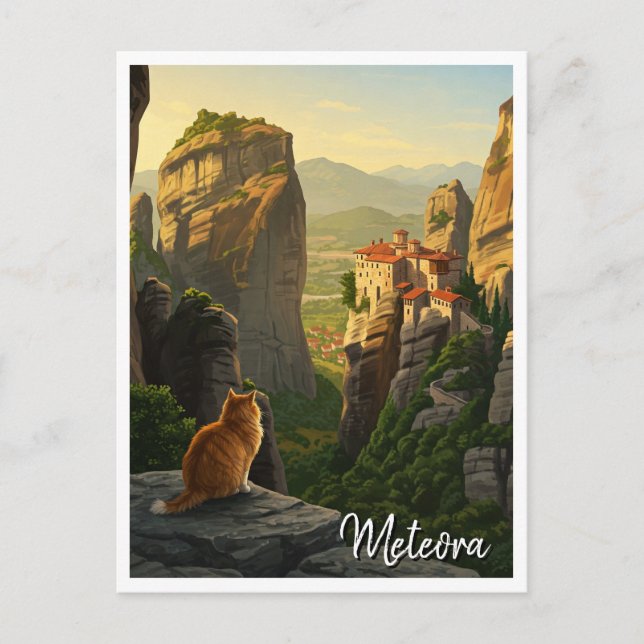 Katt i Meteora Greece Travel Vykort (Framsida)