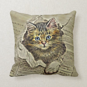 KATT I MEWSPAPEREN, vintagekattCollage Kudde
