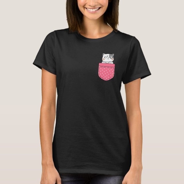 Katt I Min Ficka Rosa Prickig Fickkatt T Shirt (Framsida)