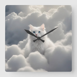 Katt i molnen fyrkantig klocka