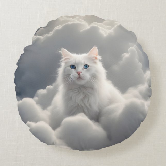 Katt i molnen rund kudde (Framsidan)