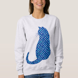 Katt i Mönster på stjärnor på djupblått T Shirt