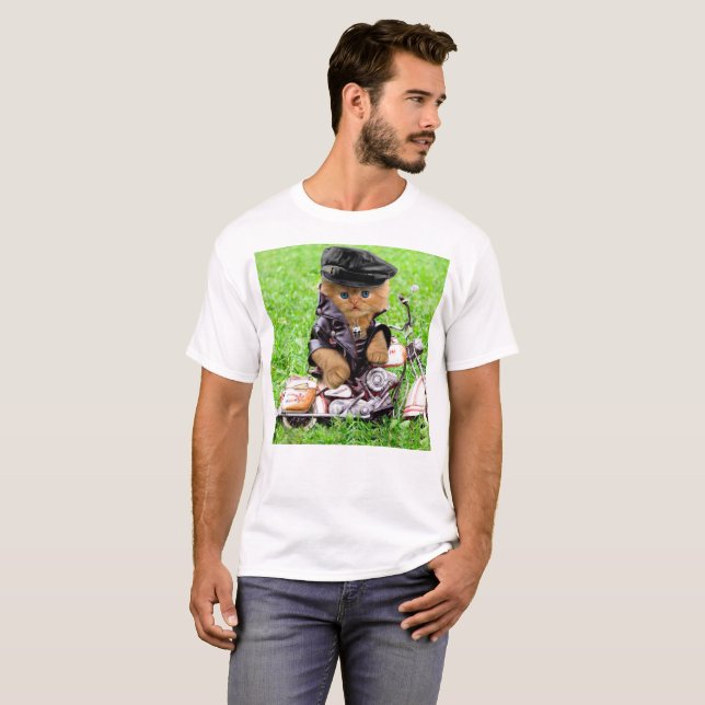 Katt i motorcykel t shirt (Hel framsida)
