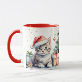 Katt i mugg i julstämning.