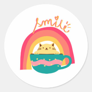 Katt i Mugg Runt Klistermärke