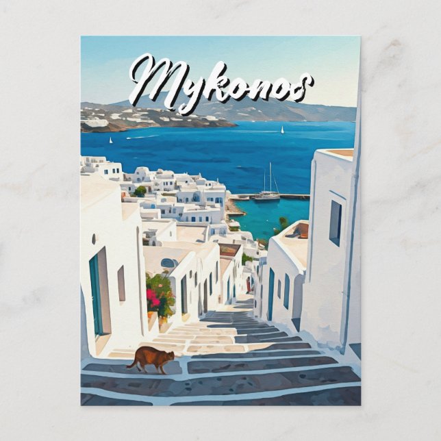 Katt i Mykonos Grekland Kykladerna Resa Vykort (Framsida)