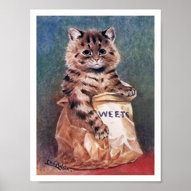 Katt i Papper Bag, Louis Wain Poster (Framsidan)