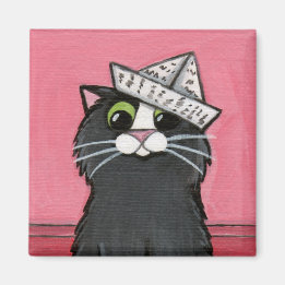 Katt i Pappra Hat Whimsical Magnet