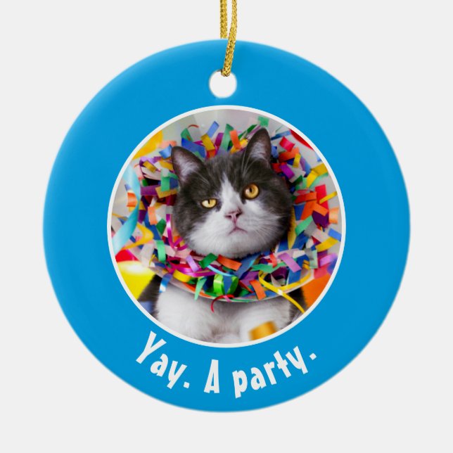 Katt i Party Cone Julgransprydnad Keramik (Framsidan)