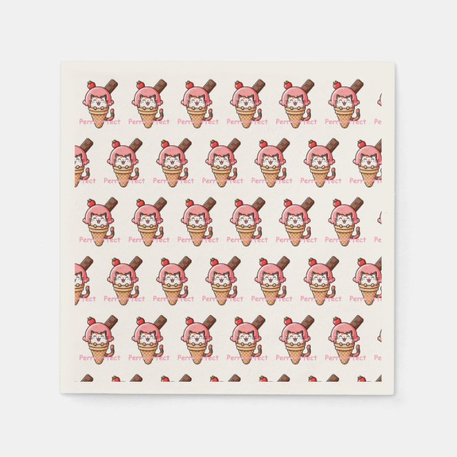 Katt i Perfekten Ice-Cream Cone Pappersservett (Framsidan)