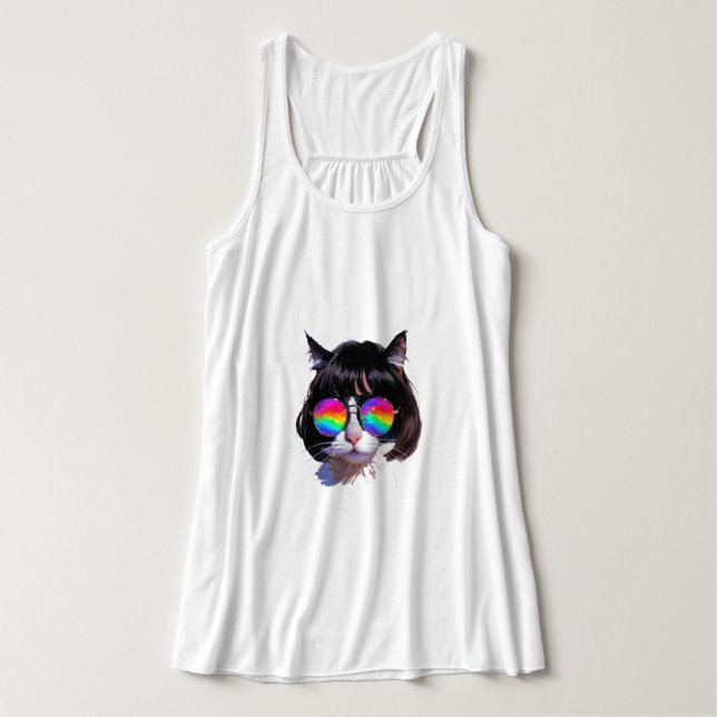 Katt i peruk + solglasögon (Målning #1) Linne Med Racerback (Design framsida)