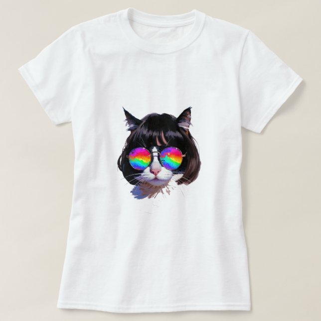 Katt i peruk + solglasögon (Målning #1) T Shirt (Design framsida)