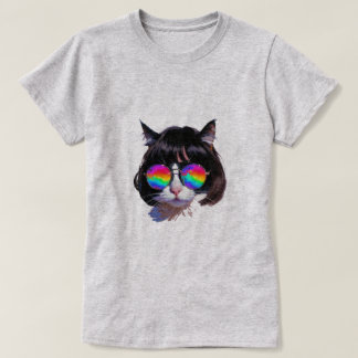 Katt i peruk + solglasögon (Målning #1) T Shirt