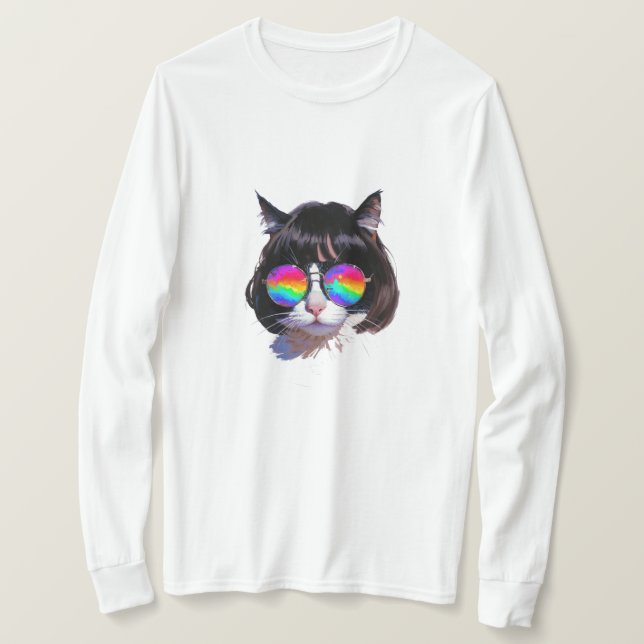 Katt i peruk + solglasögon (Målning #1) T Shirt (Design framsida)