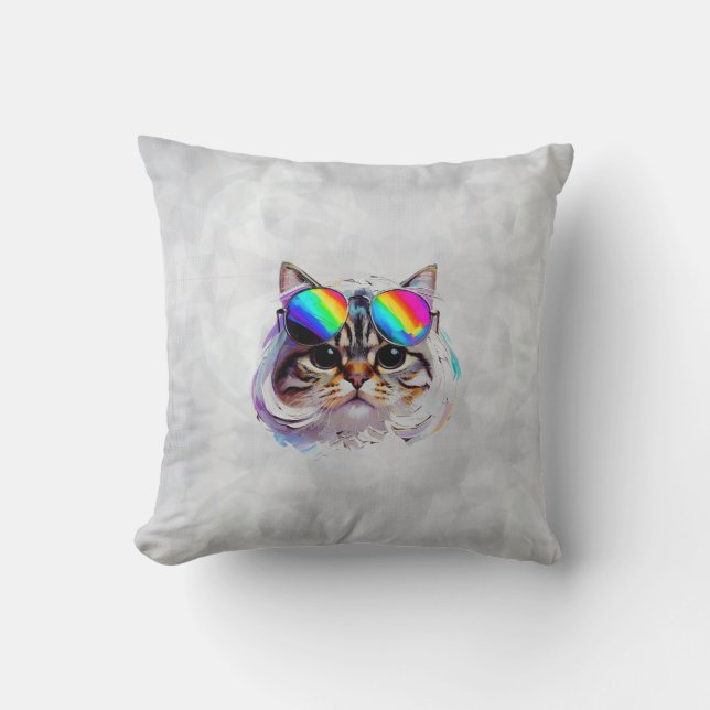 Katt i peruk + solglasögon (Målning #3) Kudde (Framsida)