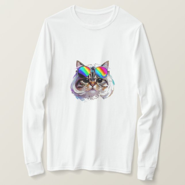 Katt i peruk + solglasögon (Målning #3) T Shirt (Design framsida)