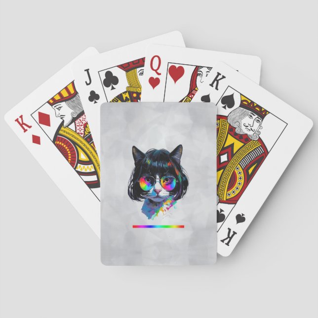 Katt i peruk + solglasögon (Målning #6 + RGB) Casinokort (Baksidan)