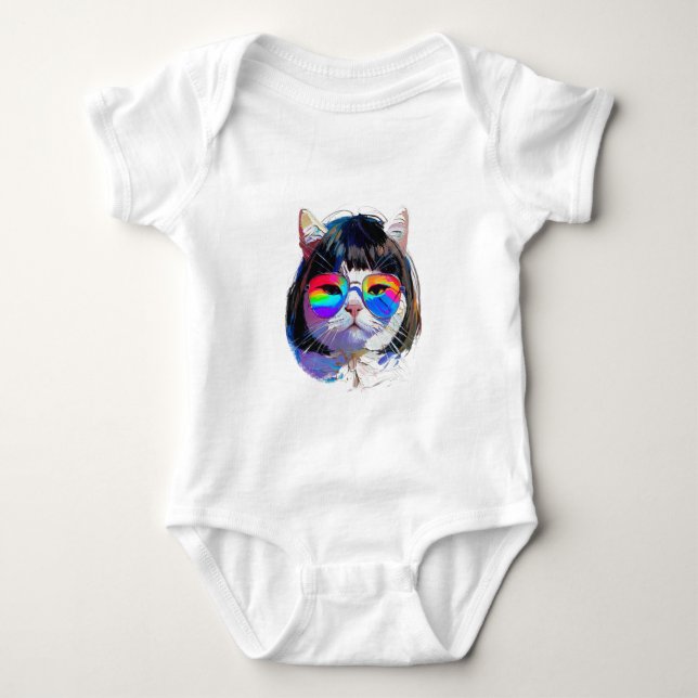 Katt i peruk + solglasögon (Målning #7) T Shirt (Framsida)