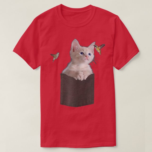 Katt i Pocket Staring vid Hummingbird Blue Öga Wh T Shirt (Design framsida)