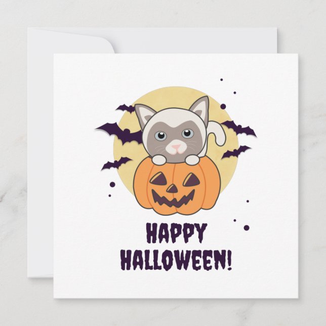 Katt i pumpa söta katter Glad Halloween Inbjudningar (Framsida)