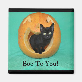 Katt i Pumpkin 2-tums kvadratisk magnet