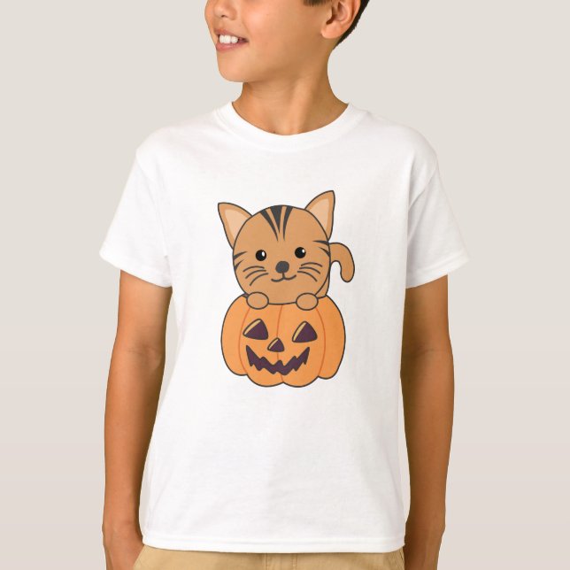 Katt i pumpkin Cats Halloween T Shirt (Framsida)