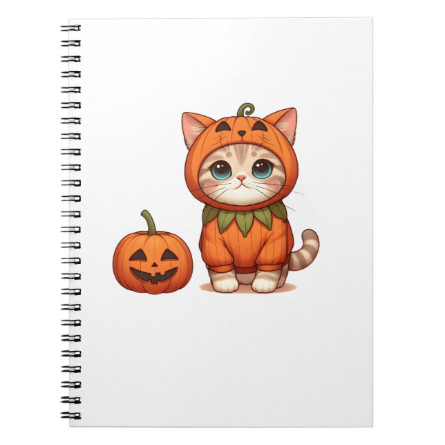 Katt i Pumpkin Costume för Halloween Anteckningsbok (Framsidan)