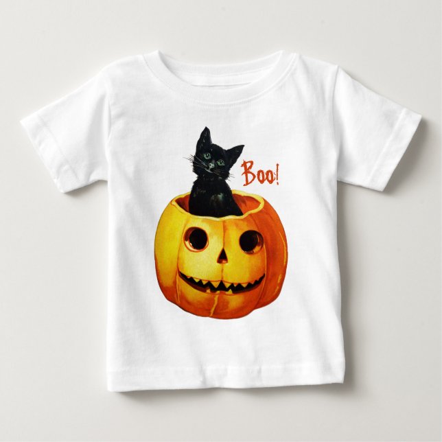 Katt i Pumpkin Halloween Baby Shirt T (Framsida)