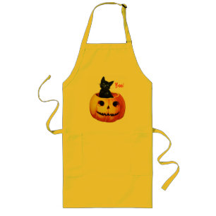 Katt i Pumpkin Vintage Halloween Apron Långt Förkläde