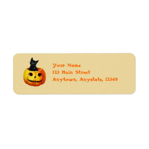 Katt i Pumpkin Vintage Halloween-etiketter Returadress Etikett