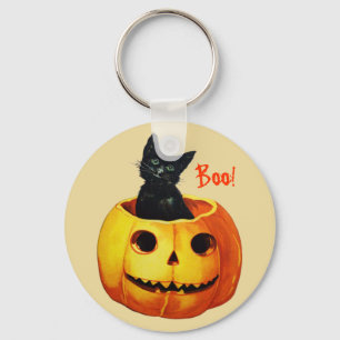 Katt i Pumpkin Vintage Halloween Keychain Nyckelring