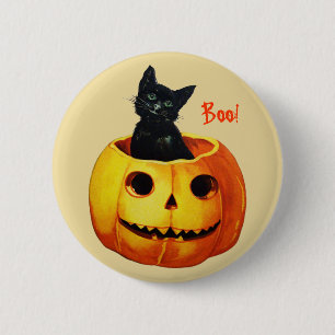 Katt i Pumpkin Vintage Halloween-knapp Knapp