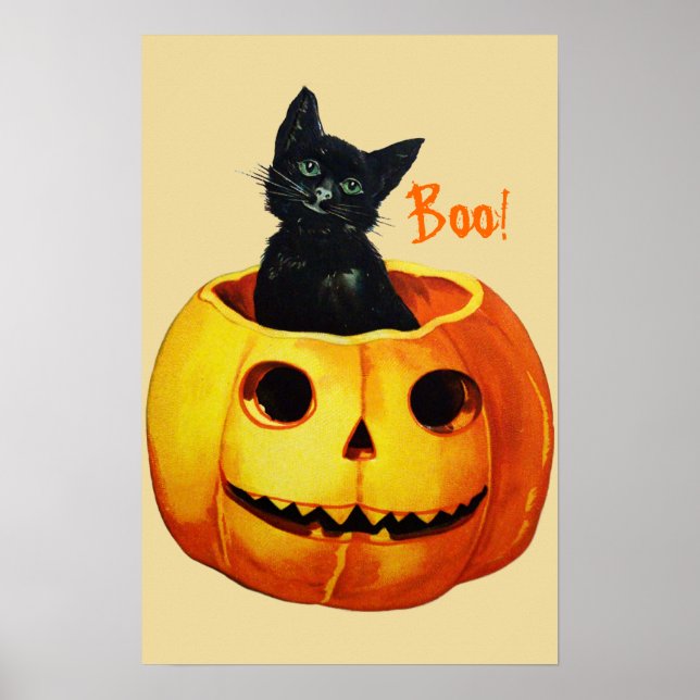 Katt i Pumpkin Vintage Halloween Poster (Framsidan)