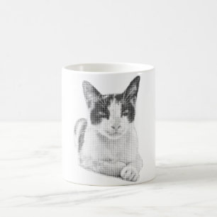 Katt i randigt tryck i halftone-stil magisk mugg