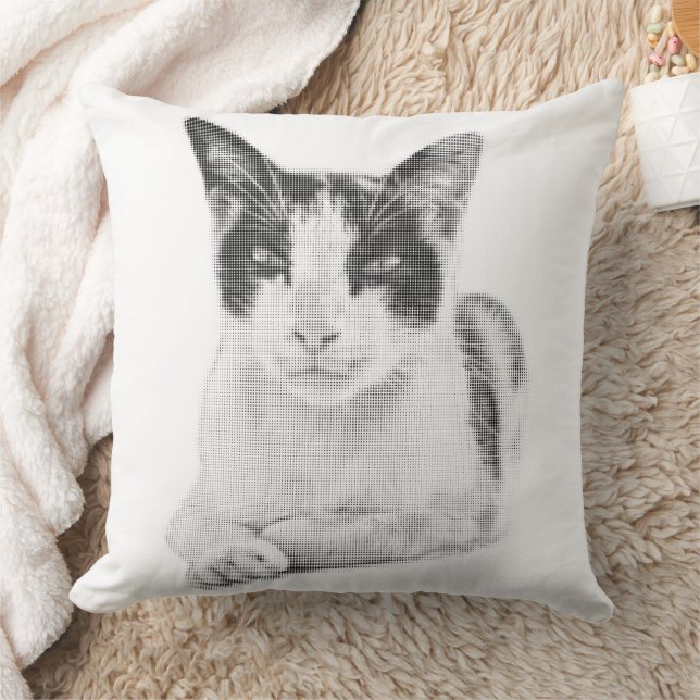 Katt i Retro Halftone-stil Kudde (Filt)