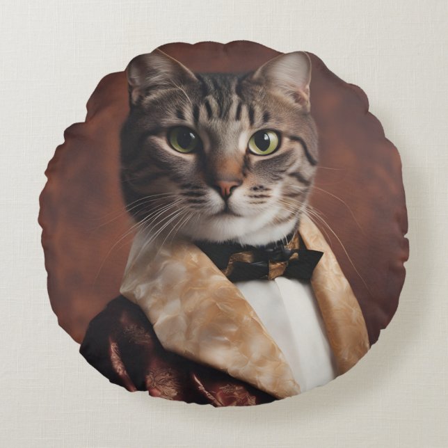 Katt i Rökning Jacka Rund Kudde (Framsidan)