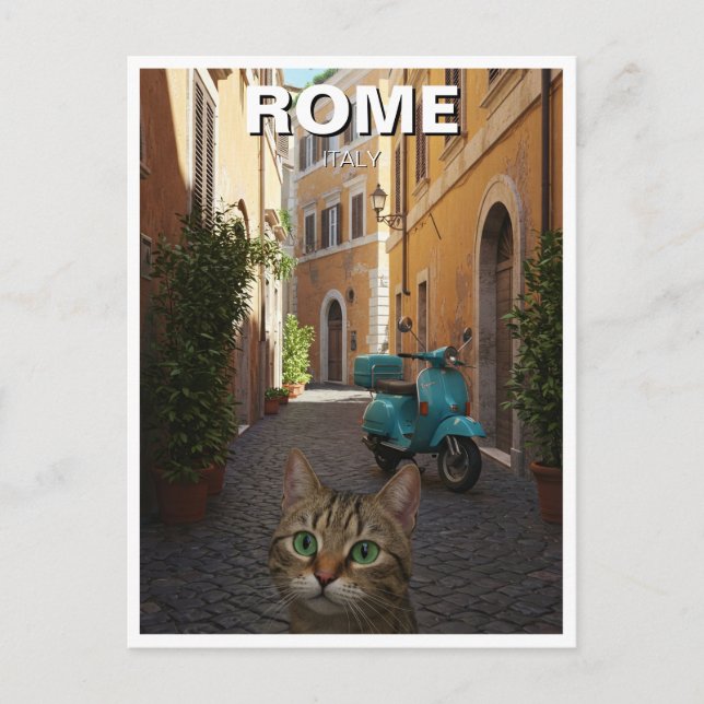 Katt i Rom Cobblestone street Italien Vykort (Framsida)