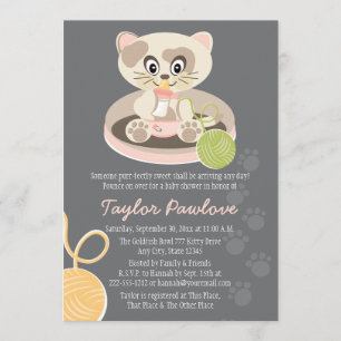 Katt i Rosa Diaper Baby Shower-inbjudan Inbjudningar