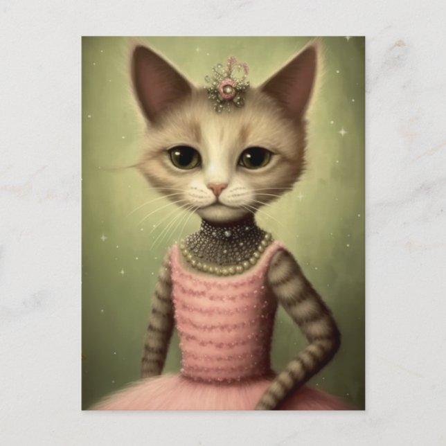 Katt i Rosa Dress Adsible Vykort (Framsida)