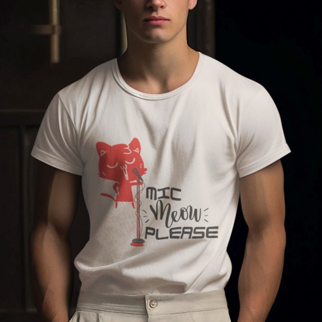 Katt i Rosa färg med grått Mic Meow, tack T Shirt (Skapare uppladdad)