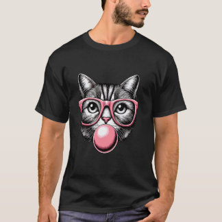 Katt i rosa glasögon Rosa bubbla män kvinnor barn T Shirt