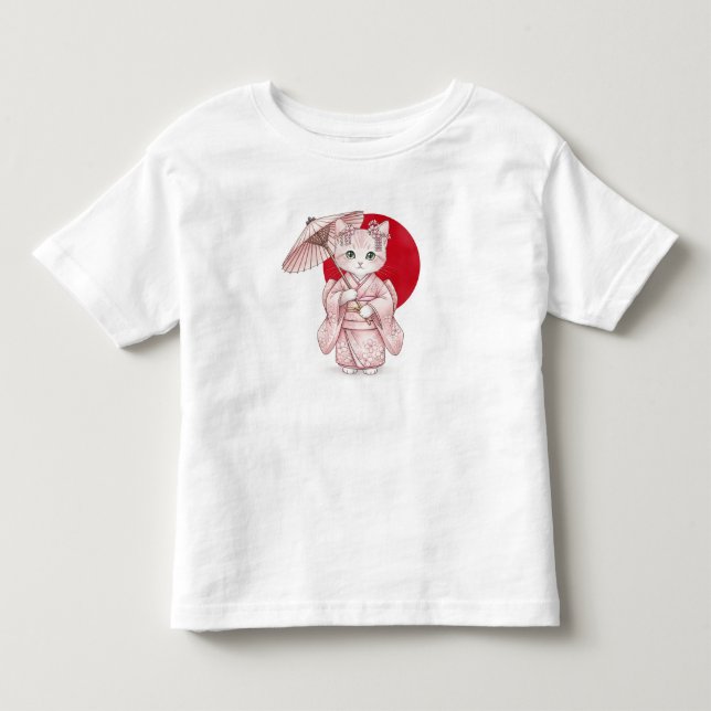 Katt i rosa kimono, av Natasha Us   T Shirt (Framsida)