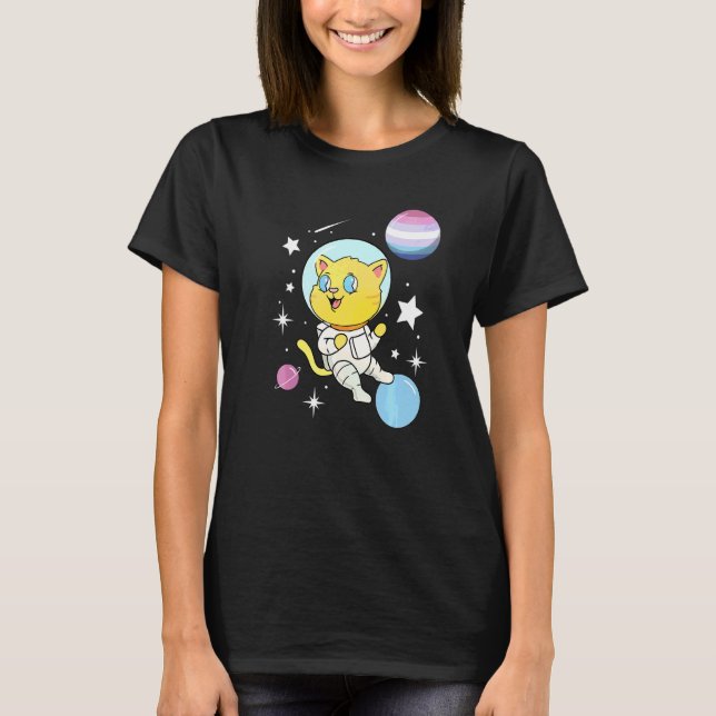 Katt i rymden bigender stolthet t shirt (Framsida)