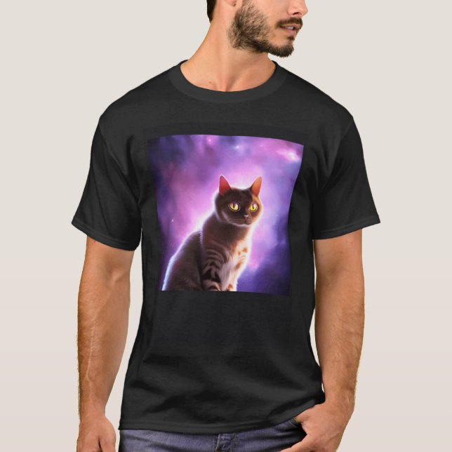 Katt i rymden lila galax t shirt (Framsida)