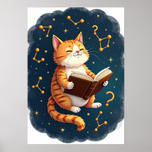Katt i rymden som läser kosmisk boktok-astronomi V Poster
